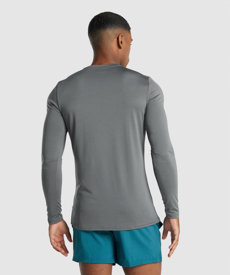 Men's Gymshark Arrival Long Sleeve Graphic T-Shirts Grey | CA 5D3160